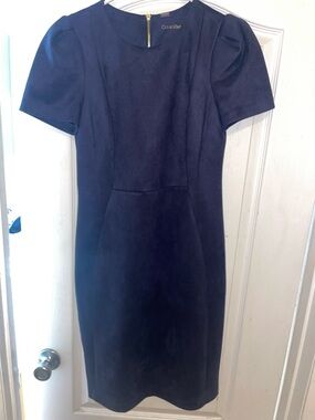 Calvin Klein Navy Short-Sleeve Midi Sheath Dress